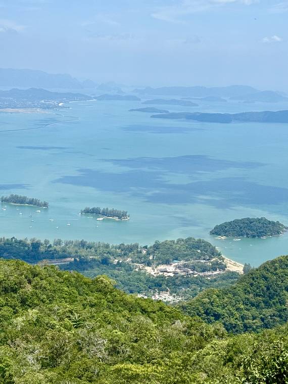 Elevated view over tropical islands and sea in Langkawi, Malaysia